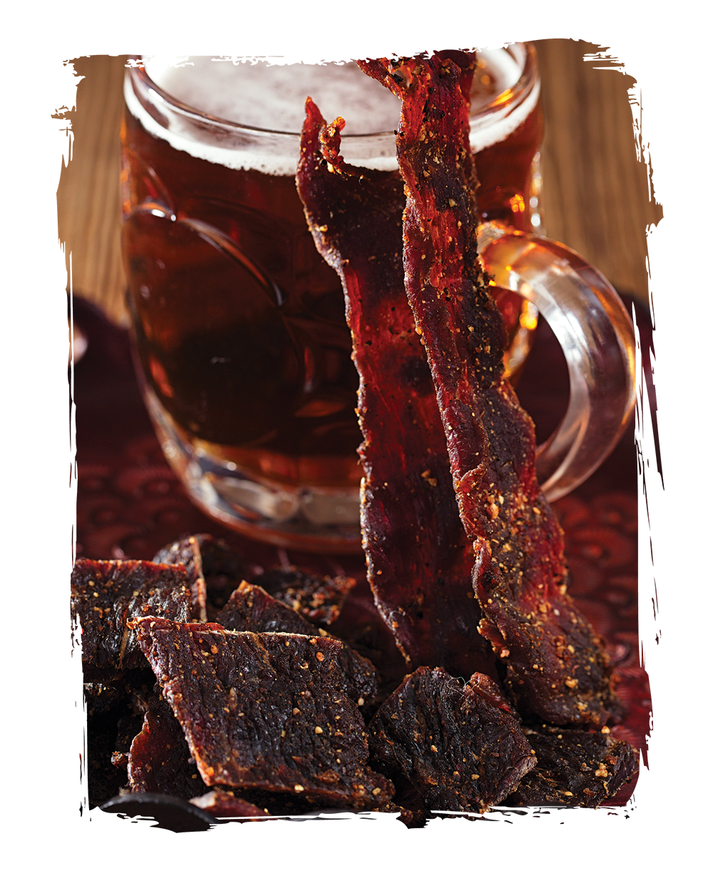 Beef Jerky and Biltong Producer in Crawley and Horsham beer jug with beef jerky and biltong